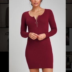 Lulus Red Ribbed Knit Front Zipped Dress